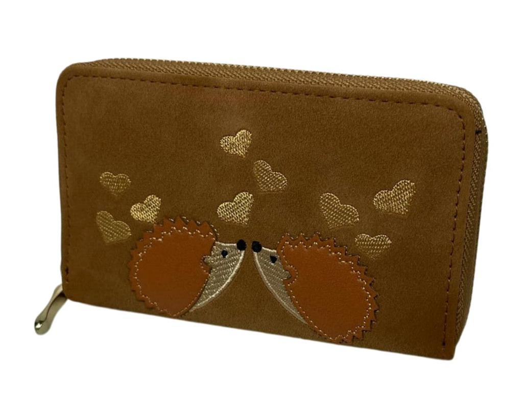 Ladies Purse, Suede Style Finish, Medium Size Purses Featuring Hedgehogs