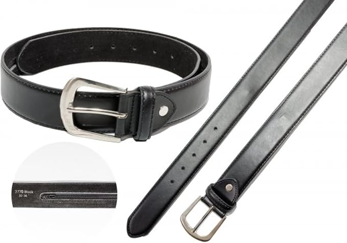 Men's Black Leather Security Belt with Hidden Zip, 1.5" wide Made by Milano