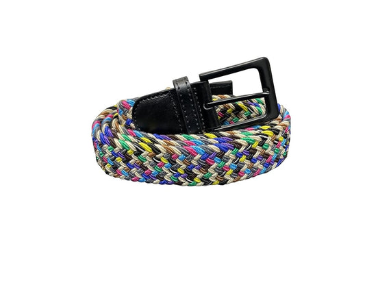 Men's Belt, Stretchy, Elasticated Belts for Men or Women, Braided Belt 1.25" Wide, Rainbow Colours