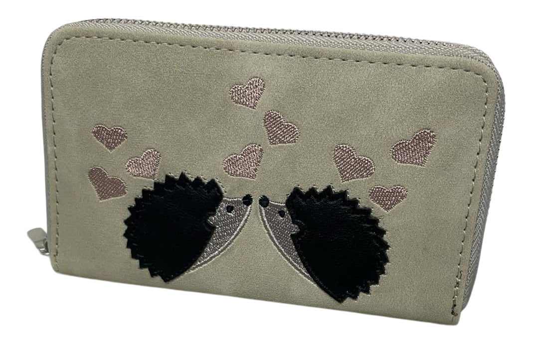 Ladies Purse, Suede Style Finish, Medium Size Purses Featuring Hedgehogs