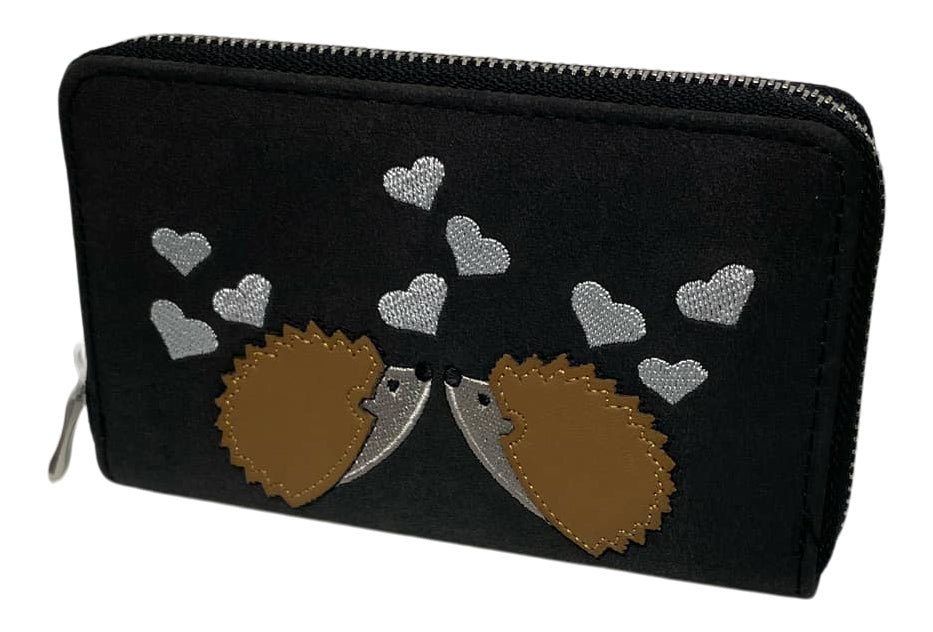 Ladies Purse, Suede Style Finish, Medium Size Purses Featuring Hedgehogs