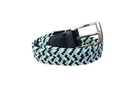 Men's Belt, Stretchy, Elasticated Belts for Men or Women, Braided Belt 1.25" Wide, White and Blues