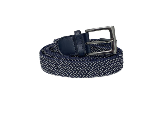 Men's Belt, Stretchy, Elasticated Belts for Men or Women, Braided Belt 1.25" Wide, Blue and White