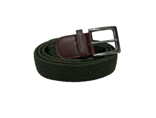 Elasticated Stretchy Trouser Belt for Men, 1.25" Wide, Dark Green Belt