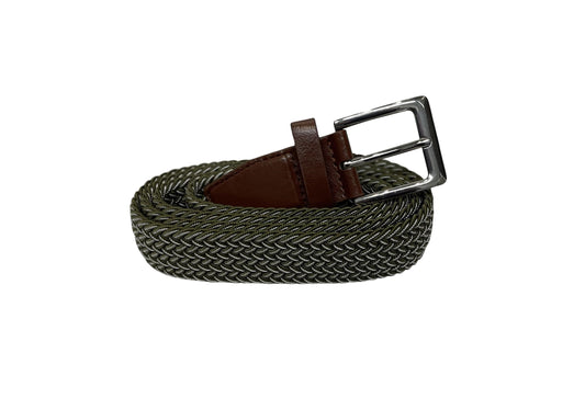 Men's Belt, Stretchy, Elasticated Belts for Men or Women, Braided Belt 1.25" Wide, Green & White