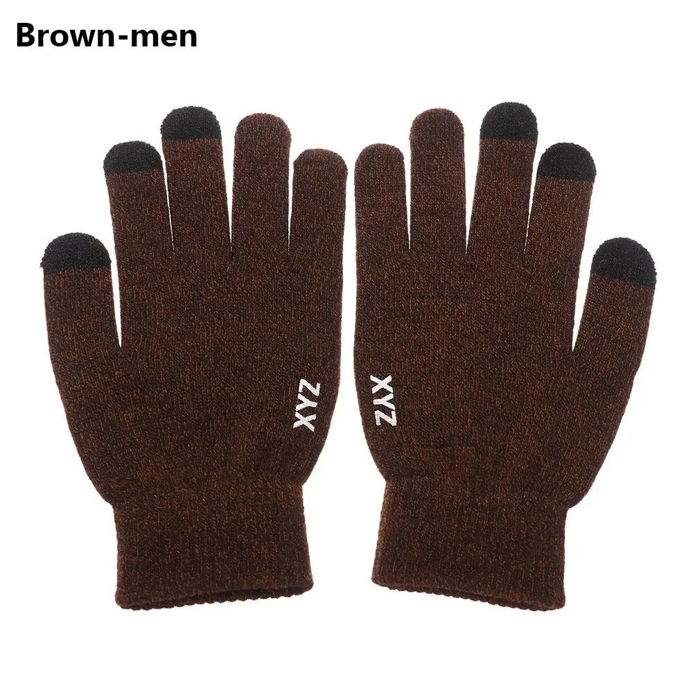 1 Pair Men Thick Knitted Gloves For Phone Screen Male Winter Autumn Warm Wool, Solid Gloves Men Mitten Gloves