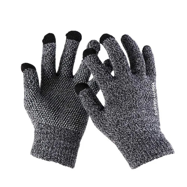 1 Pair Men Thick Knitted Gloves For Phone Screen Male Winter Autumn Warm Wool, Solid Gloves Men Mitten Gloves