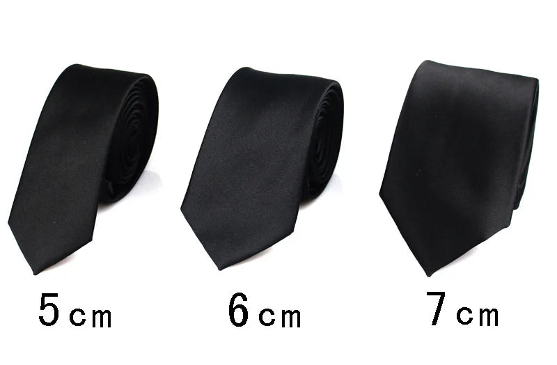 New Classic Black Ties for Men Silk Mens Neckties for Wedding Party Business Adult Neck Tie 3 Sizes Casual Solid Tie