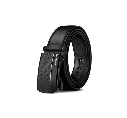 Men's Real Leather Rachet Belt, Black Belts with Quality Plate Buckle