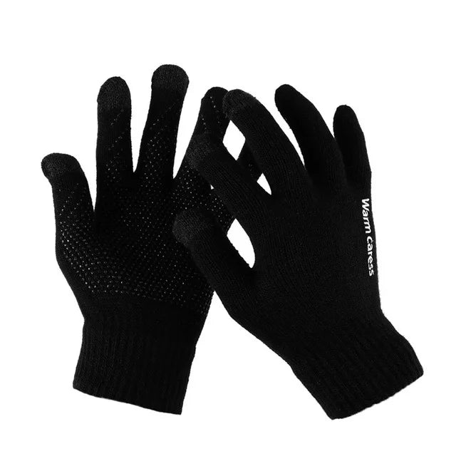 1 Pair Men Thick Knitted Gloves For Phone Screen Male Winter Autumn Warm Wool, Solid Gloves Men Mitten Gloves