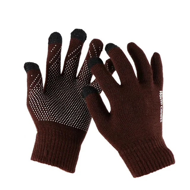 1 Pair Men Thick Knitted Gloves For Phone Screen Male Winter Autumn Warm Wool, Solid Gloves Men Mitten Gloves