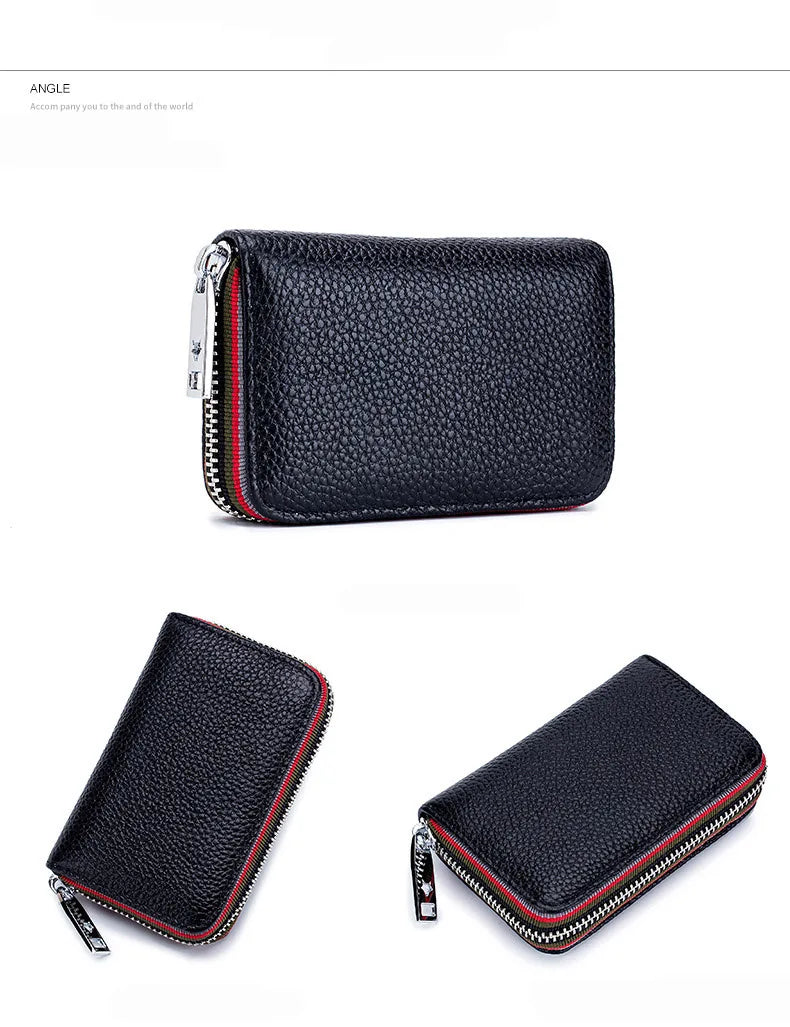 New Fashion Women's Card Bag Genuine Leather Men Credit Card Holder Rfid Wallet Female Change Organizer Small Purse Zipper