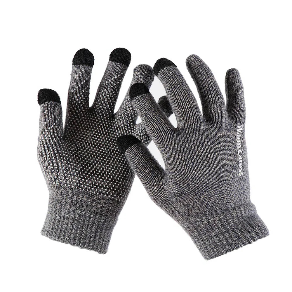 1 Pair Men Thick Knitted Gloves For Phone Screen Male Winter Autumn Warm Wool, Solid Gloves Men Mitten Gloves