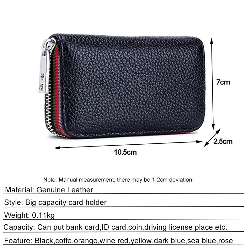 New Fashion Women's Card Bag Genuine Leather Men Credit Card Holder Rfid Wallet Female Change Organizer Small Purse Zipper