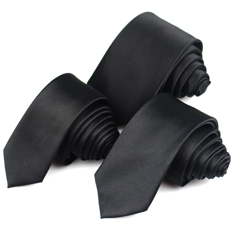 New Classic Black Ties for Men Silk Mens Neckties for Wedding Party Business Adult Neck Tie 3 Sizes Casual Solid Tie