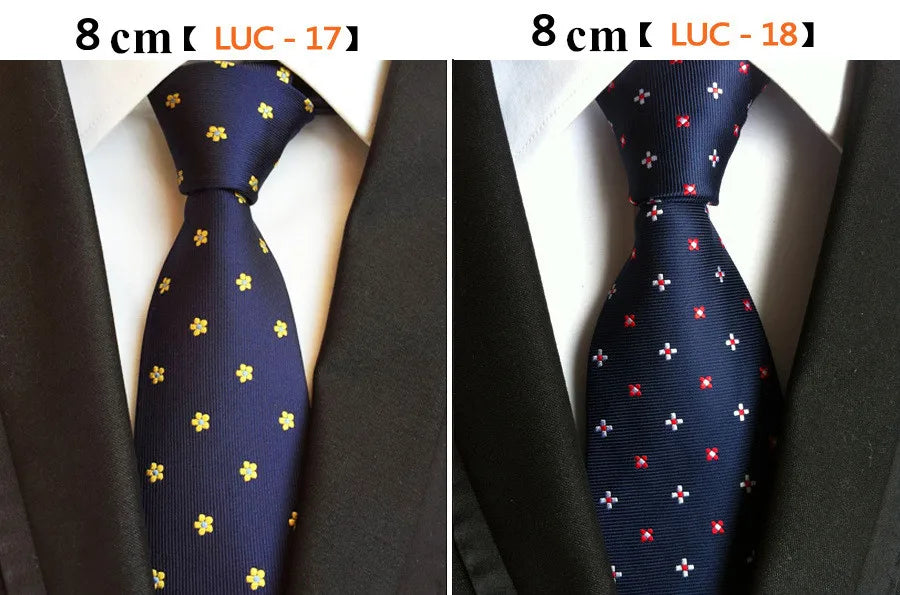 Fashion Neckties Classic Men's Stripe Yellow Navy Blue Wedding Ties Jacquard Woven 100% Silk Feel Solid Tie Polka Dots Neck Ties