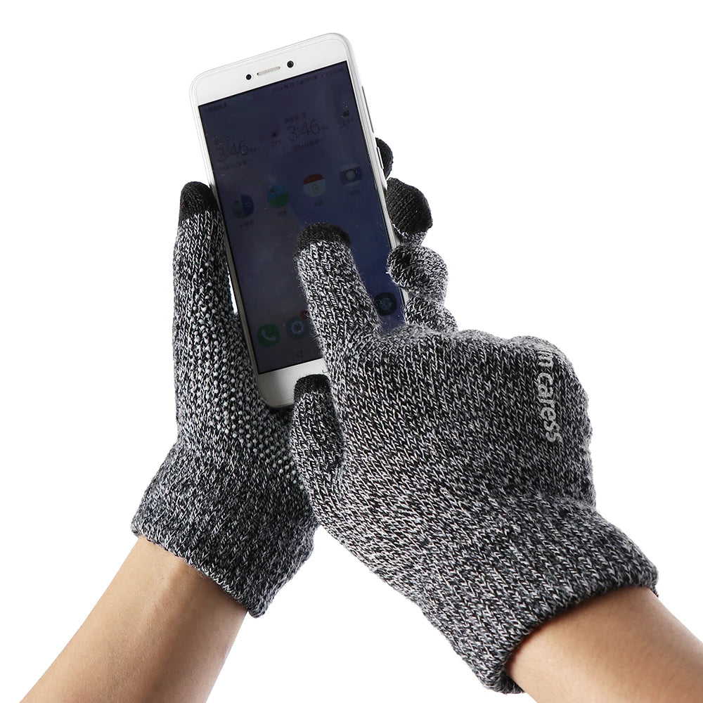 1 Pair Men Thick Knitted Gloves For Phone Screen Male Winter Autumn Warm Wool, Solid Gloves Men Mitten Gloves