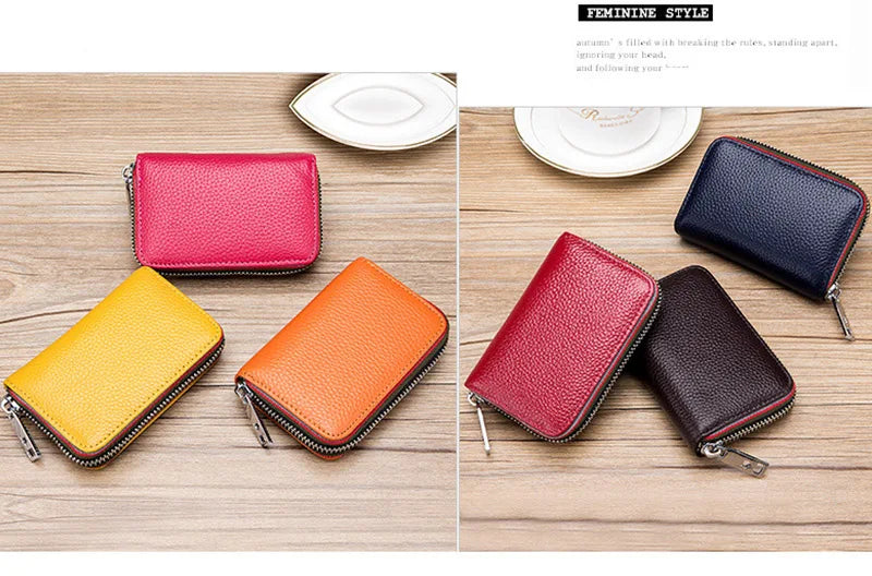 New Fashion Women's Card Bag Genuine Leather Men Credit Card Holder Rfid Wallet Female Change Organizer Small Purse Zipper