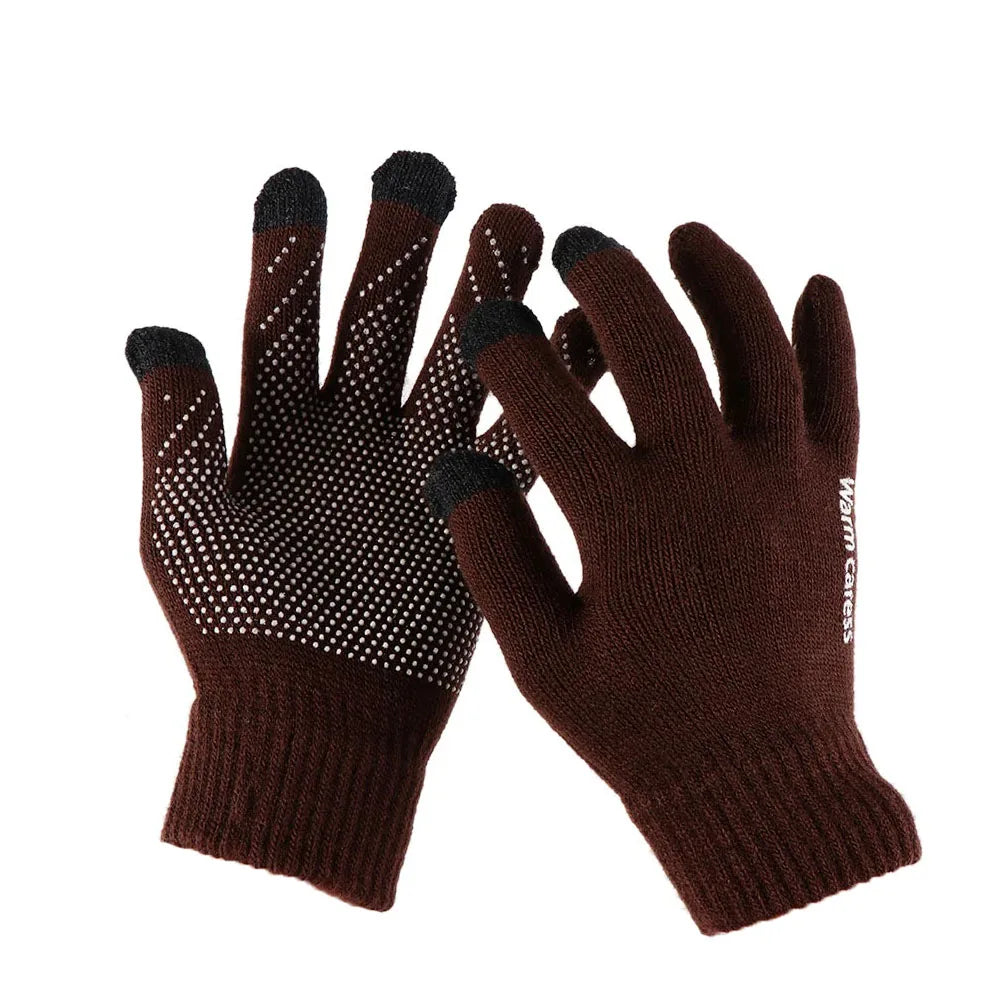 1 Pair Men Thick Knitted Gloves For Phone Screen Male Winter Autumn Warm Wool, Solid Gloves Men Mitten Gloves