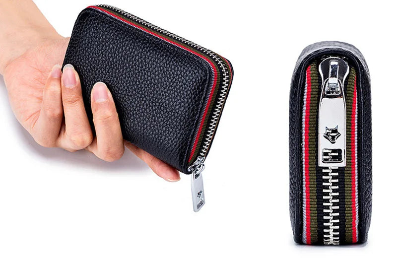 New Fashion Women's Card Bag Genuine Leather Men Credit Card Holder Rfid Wallet Female Change Organizer Small Purse Zipper