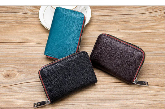 New Fashion Women's Card Bag Genuine Leather Men Credit Card Holder Rfid Wallet Female Change Organizer Small Purse Zipper