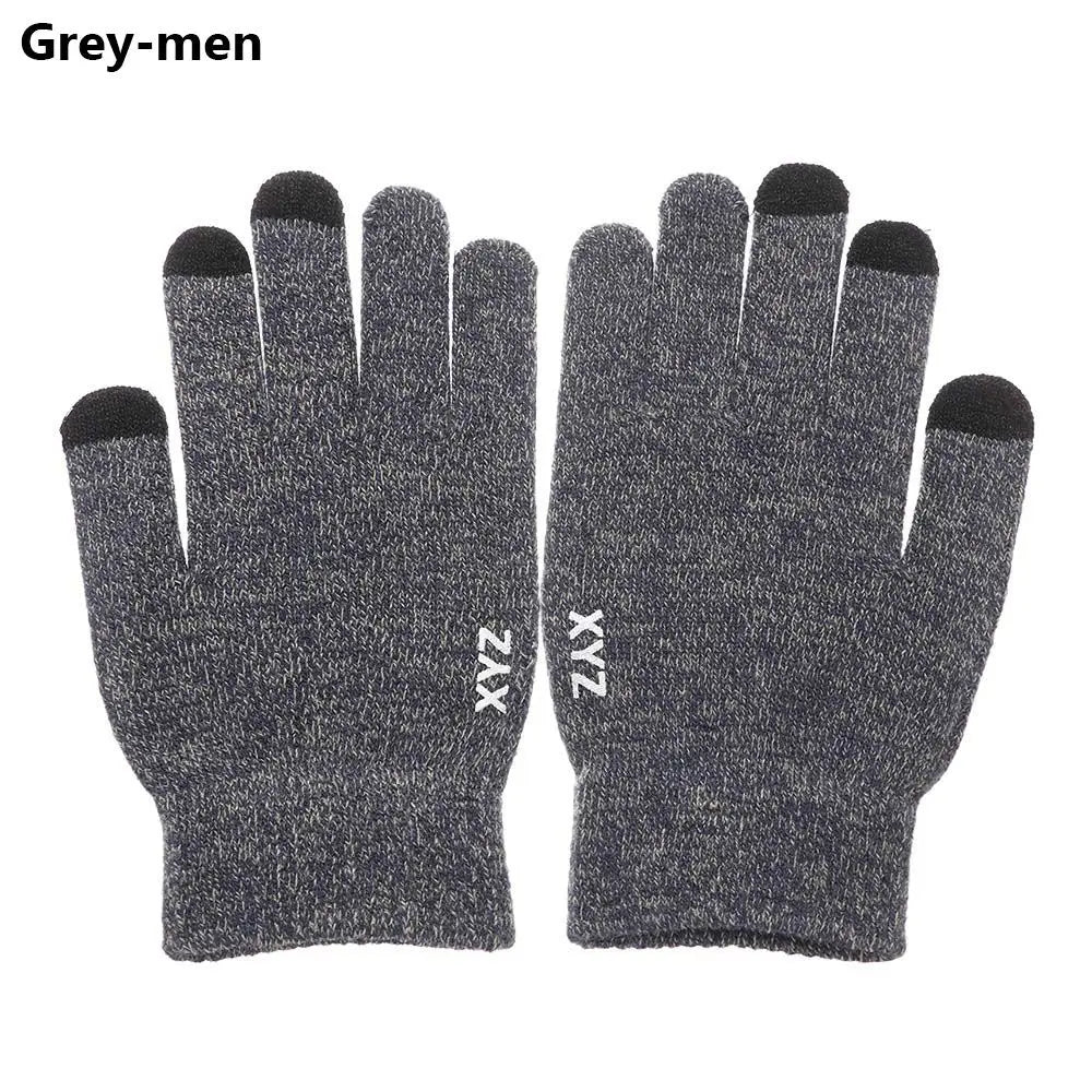 1 Pair Men Thick Knitted Gloves For Phone Screen Male Winter Autumn Warm Wool, Solid Gloves Men Mitten Gloves