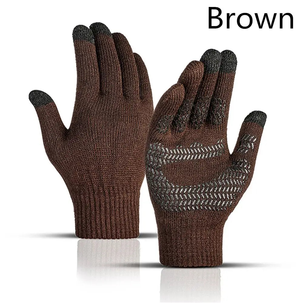 1 Pair Men Thick Knitted Gloves For Phone Screen Male Winter Autumn Warm Wool, Solid Gloves Men Mitten Gloves