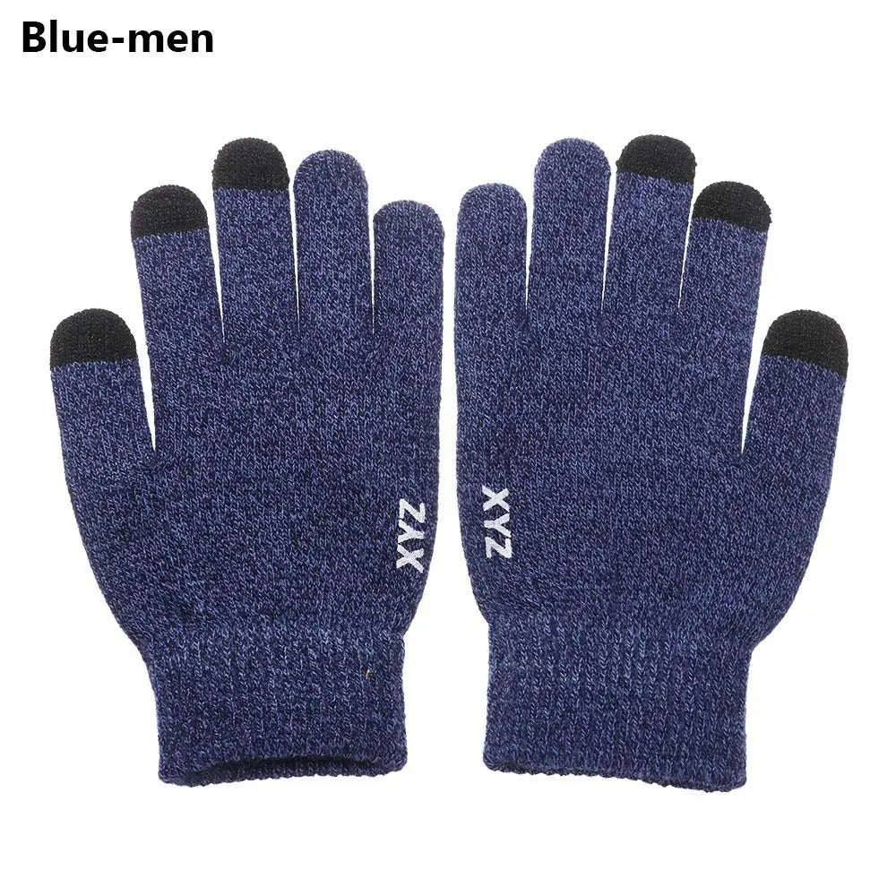 1 Pair Men Thick Knitted Gloves For Phone Screen Male Winter Autumn Warm Wool, Solid Gloves Men Mitten Gloves