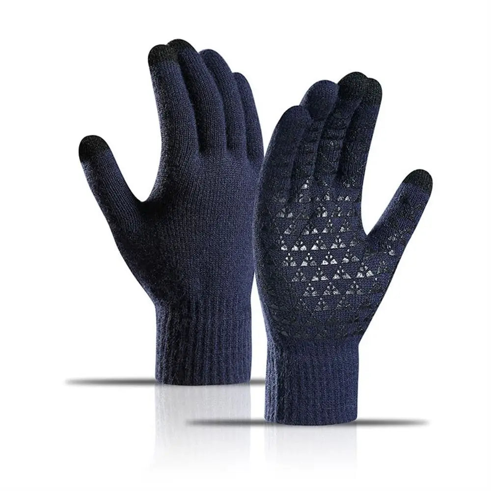 1 Pair Men Thick Knitted Gloves For Phone Screen Male Winter Autumn Warm Wool, Solid Gloves Men Mitten Gloves