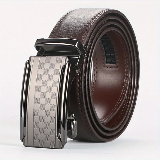 Men's Real Leather Rachet Belt, Black or Brown with Quality Check Plate Buckle