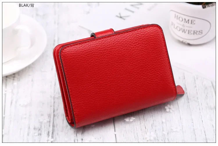 Women Wallets 2024 New Luxury Brand Red Black Small Mini Coin Purse Hasp Card Holder Lady Wallet Zipper Female Leather Buckle