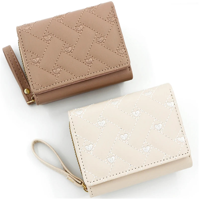 Love Embroidered Wallet Women's Short Zero Wallet Women's Triple Fold Bag Multi Card Large Capacity Versatile Fashion Wallet