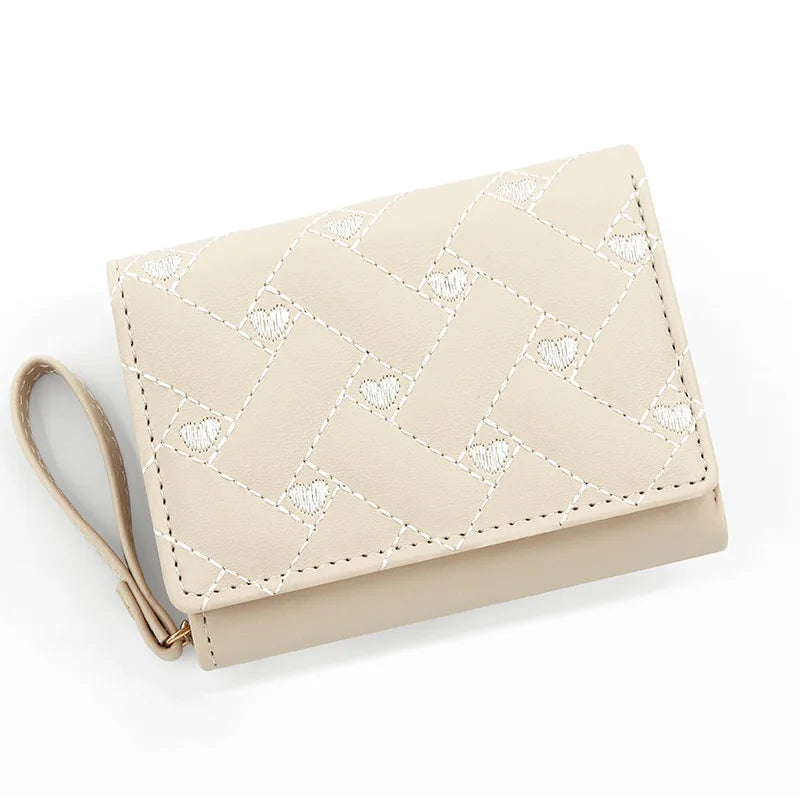 Love Embroidered Wallet Women's Short Zero Wallet Women's Triple Fold Bag Multi Card Large Capacity Versatile Fashion Wallet