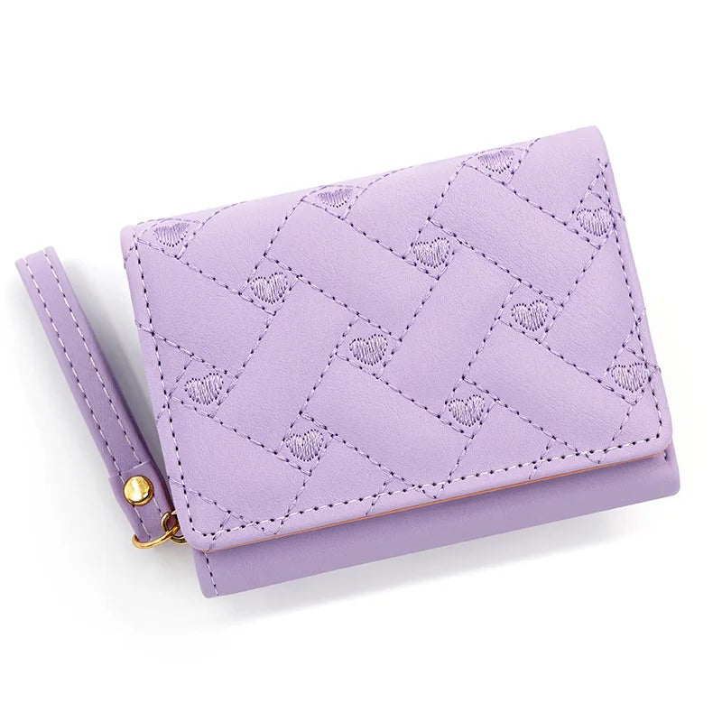 Love Embroidered Wallet Women's Short Zero Wallet Women's Triple Fold Bag Multi Card Large Capacity Versatile Fashion Wallet