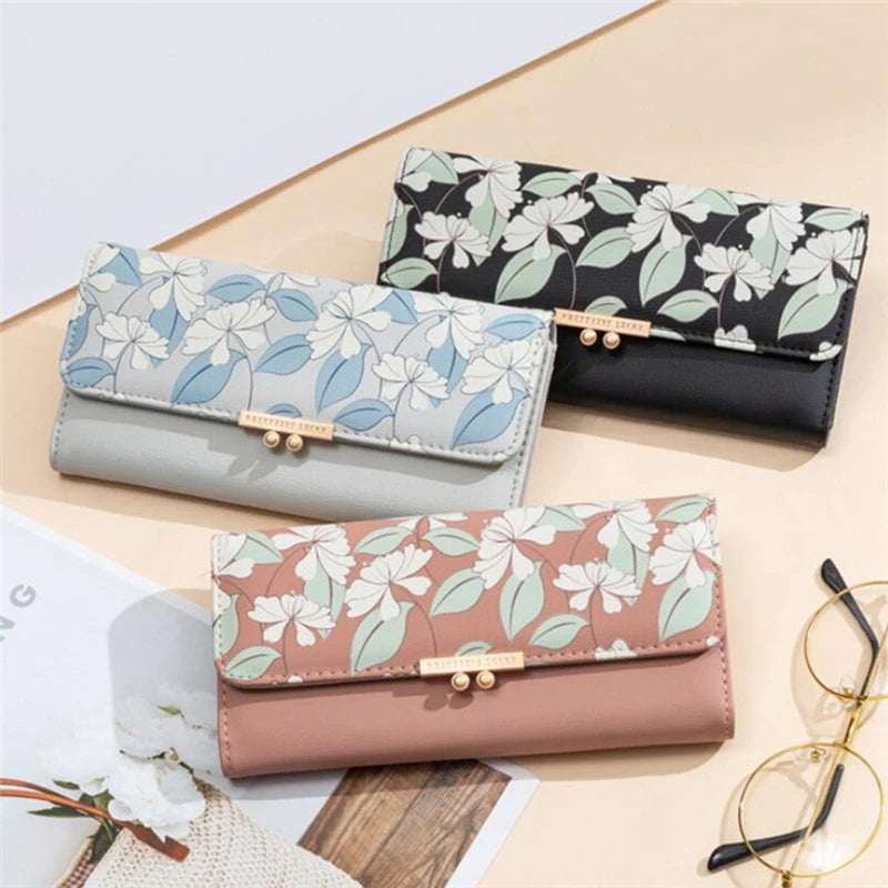 Prettyzys brand name flower print trifold long ladies purse women wallet