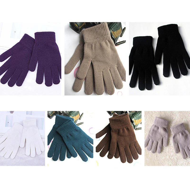 Women Knitted Full Fingered Gloves Solid Autumn Winter Hand Warmer Thicken Lining Skiing Short Wrist Female's  Mittens