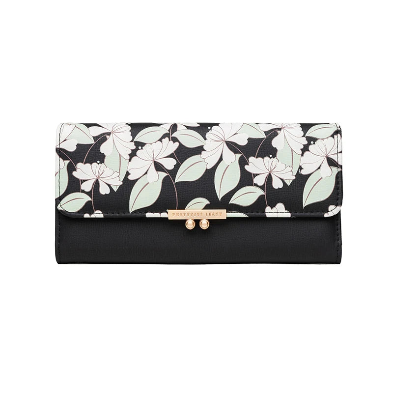 Prettyzys brand name flower print trifold long ladies purse women wallet