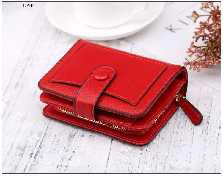 Women Wallets 2024 New Luxury Brand Red Black Small Mini Coin Purse Hasp Card Holder Lady Wallet Zipper Female Leather Buckle