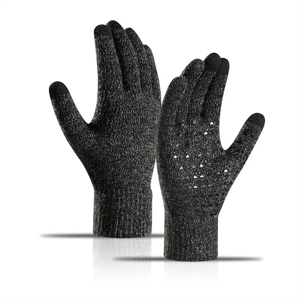 1 Pair Men Thick Knitted Gloves For Phone Screen Male Winter Autumn Warm Wool, Solid Gloves Men Mitten Gloves