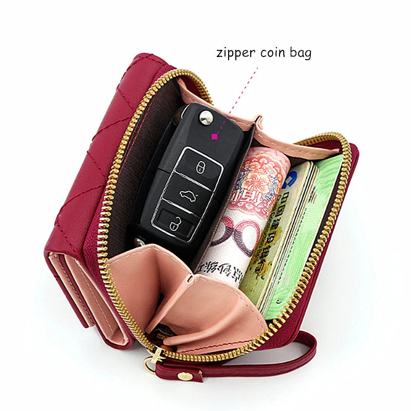 Love Embroidered Wallet Women's Short Zero Wallet Women's Triple Fold Bag Multi Card Large Capacity Versatile Fashion Wallet