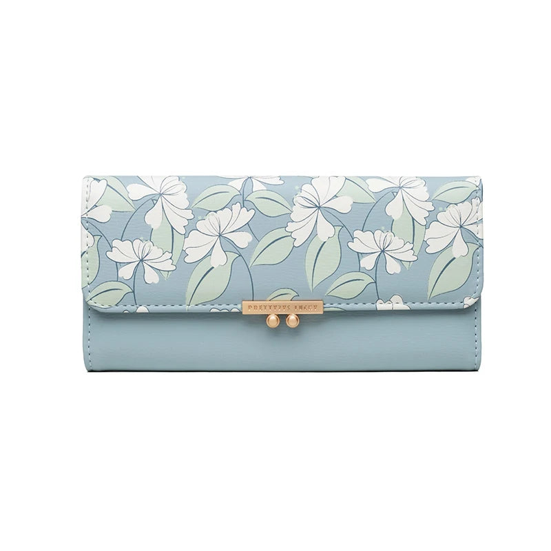 Prettyzys brand name flower print trifold long ladies purse women wallet