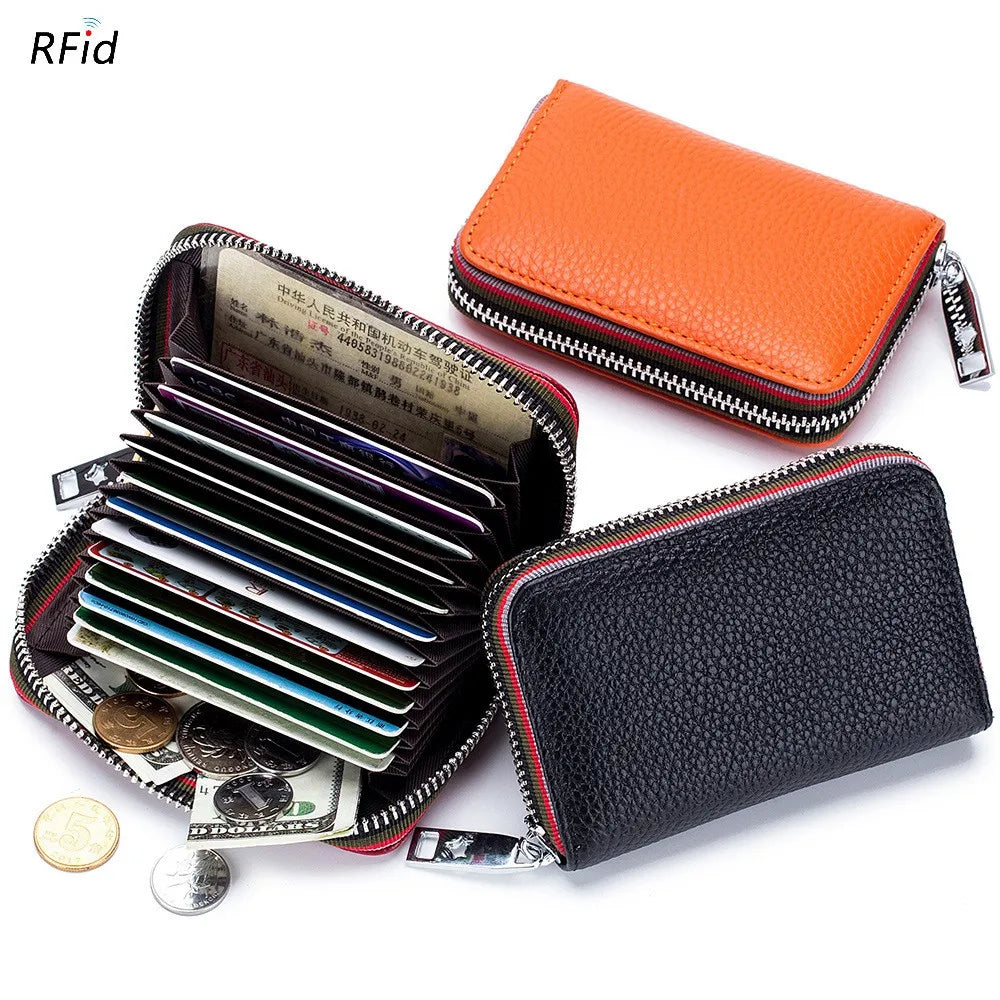 New Fashion Women's Card Bag Genuine Leather Men Credit Card Holder Rfid Wallet Female Change Organizer Small Purse Zipper