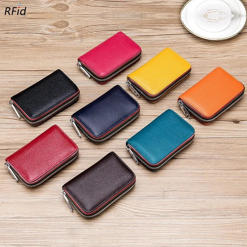 New Fashion Women's Card Bag Genuine Leather Men Credit Card Holder Rfid Wallet Female Change Organizer Small Purse Zipper