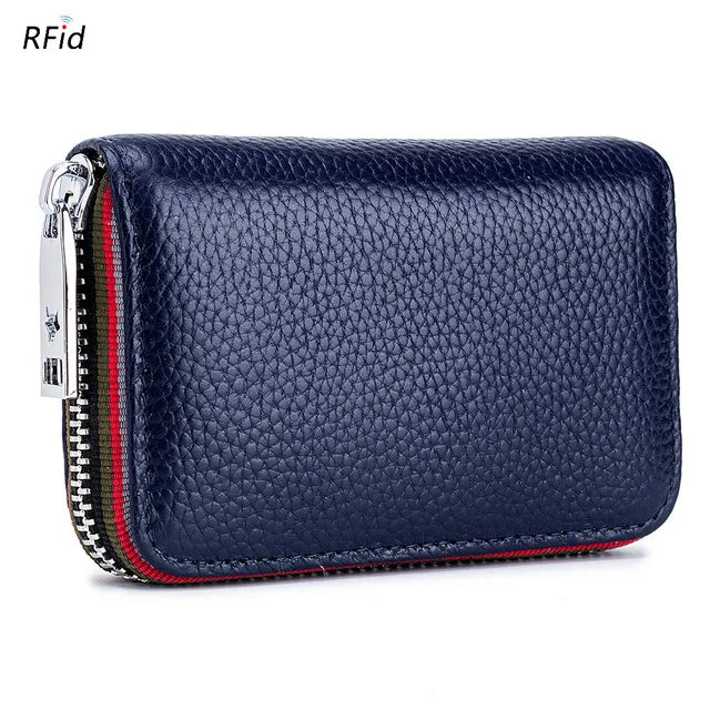 New Fashion Women's Card Bag Genuine Leather Men Credit Card Holder Rfid Wallet Female Change Organizer Small Purse Zipper