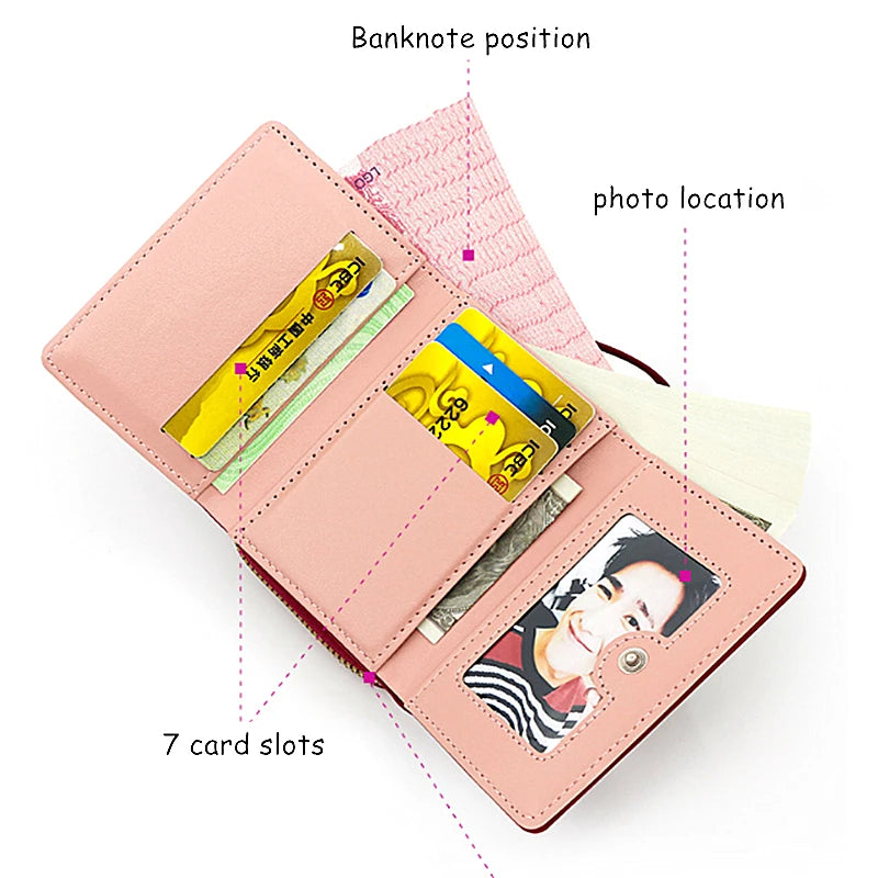 Love Embroidered Wallet Women's Short Zero Wallet Women's Triple Fold Bag Multi Card Large Capacity Versatile Fashion Wallet