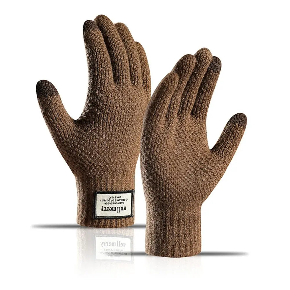 1 Pair Men Thick Knitted Gloves For Phone Screen Male Winter Autumn Warm Wool, Solid Gloves Men Mitten Gloves