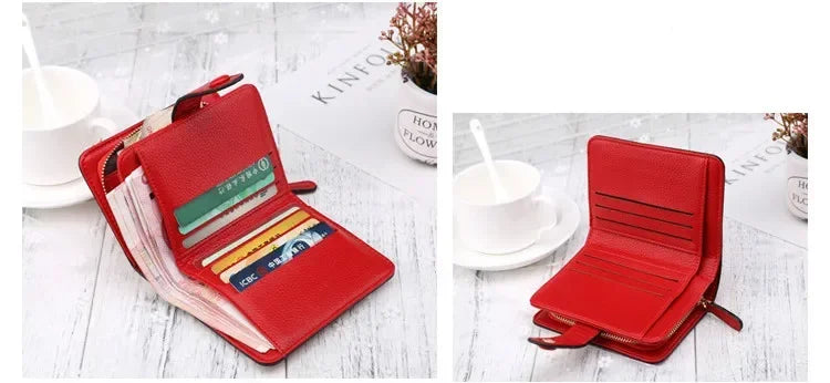 Women Wallets 2024 New Luxury Brand Red Black Small Mini Coin Purse Hasp Card Holder Lady Wallet Zipper Female Leather Buckle