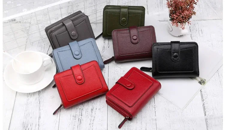 Women Wallets 2024 New Luxury Brand Red Black Small Mini Coin Purse Hasp Card Holder Lady Wallet Zipper Female Leather Buckle