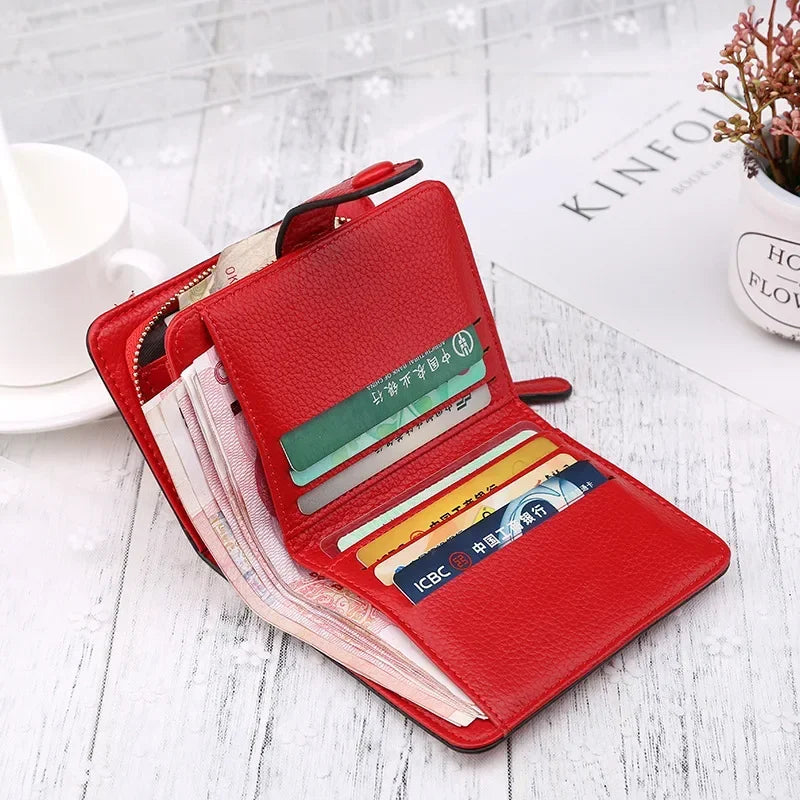 Women Wallets 2024 New Luxury Brand Red Black Small Mini Coin Purse Hasp Card Holder Lady Wallet Zipper Female Leather Buckle