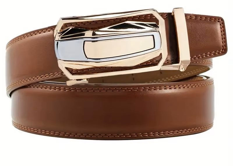Men's Real Leather Rachet Belt, Black or Brown with Quality Plate Buckle